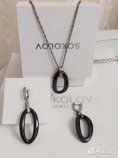 Серьги с подвеской с чёрным керамикой