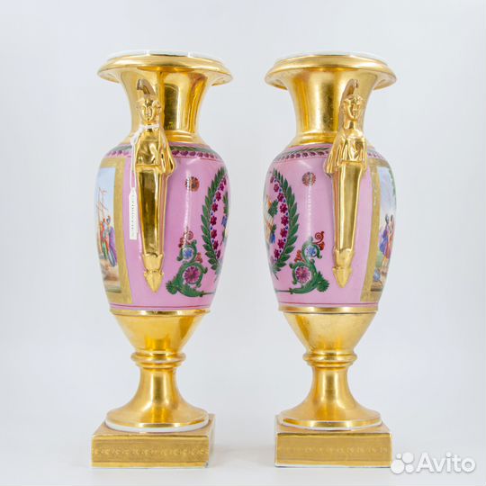 Антикварная пара фарфоровых ваз 19в 38см