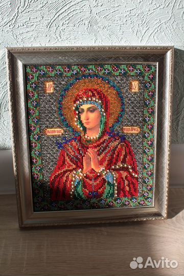 Картина икона вышитая вручную бисером