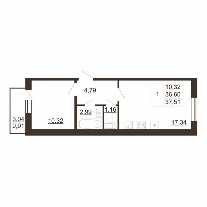 1-к. квартира, 37,5 м², 2/6 эт.