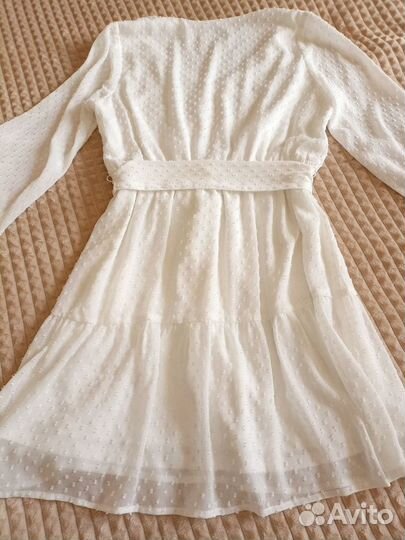 Женское белое платье в горох горошек S M 42 44 46