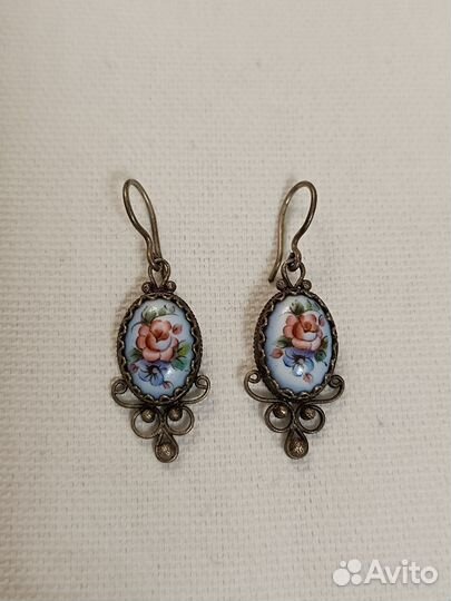 Брошь, серьги, кольцо финифть СССР