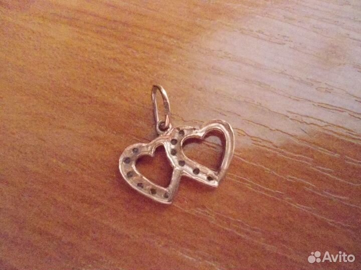 Кулон золото. Два сердечка