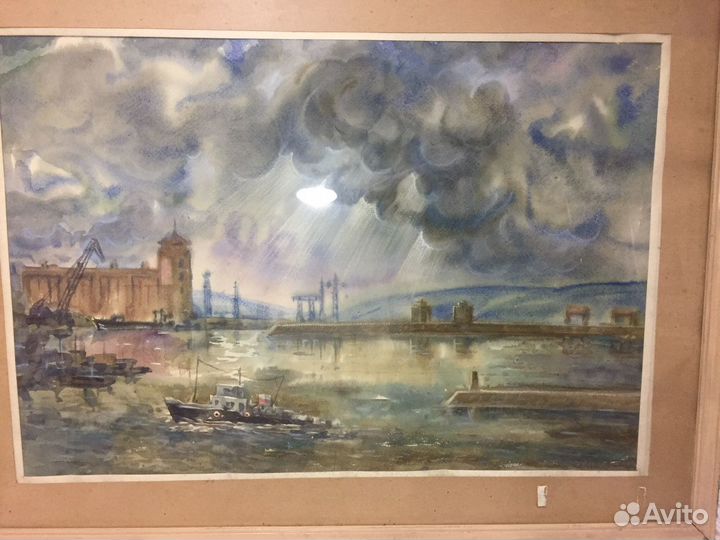 Картина. Волжская гэс. Жигулевск. Акварель