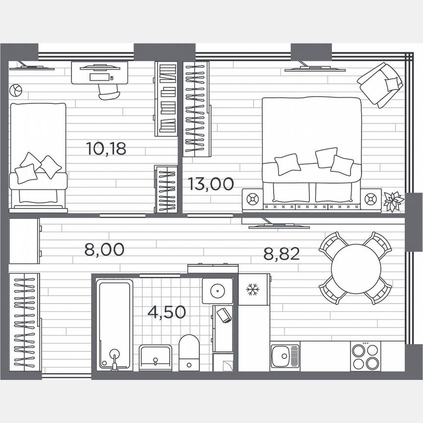 2-к. квартира, 44,5 м², 1/5 эт.