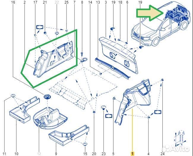 Обшивка багажника задняя правая Renault Duster HJD