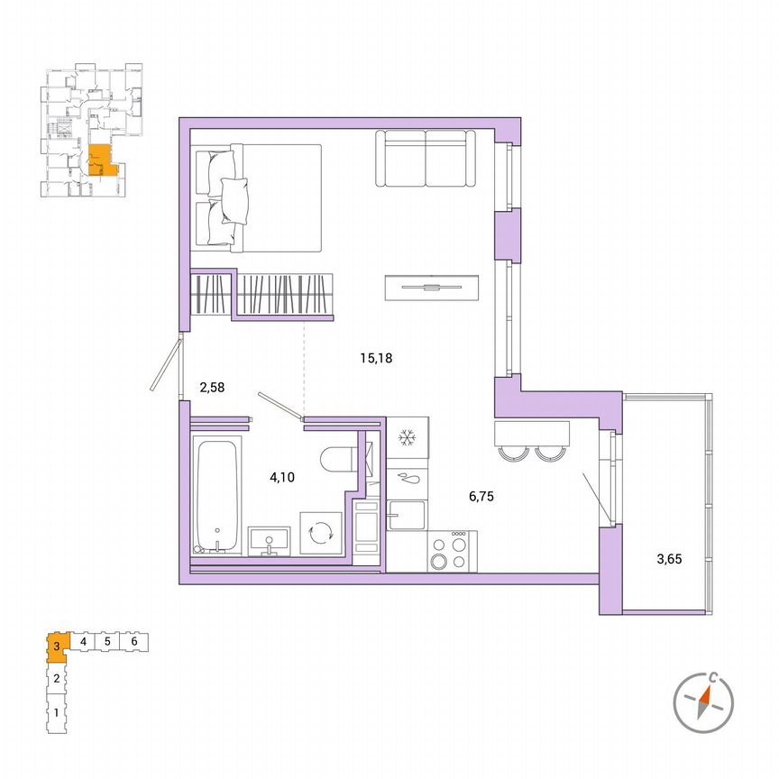 Квартира-студия, 29,7 м², 4/7 эт.
