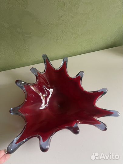 Ваза для фруктов цветное гутное стекло