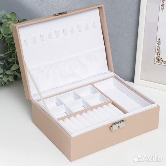 Шкатулка кожзам для украшений 'Кремовая матовая' 9