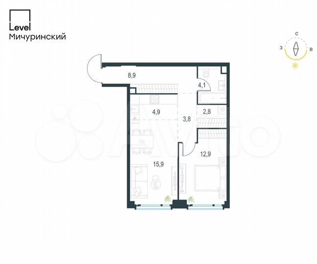 2-к. квартира, 53,3 м², 37/54 эт.