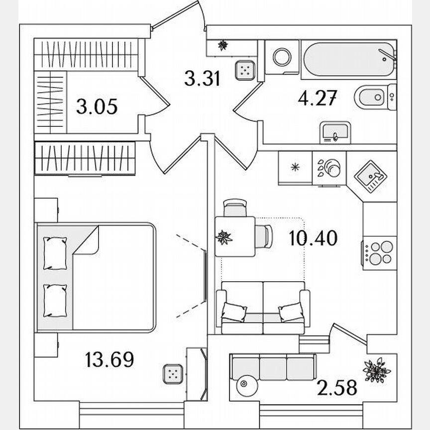 1-к. квартира, 36 м², 2/14 эт.