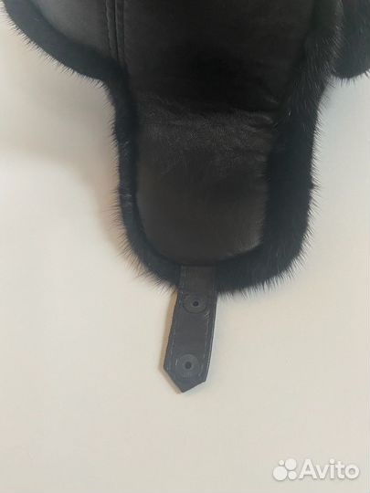 Шапка-ушанка муж из кожи и меха норки