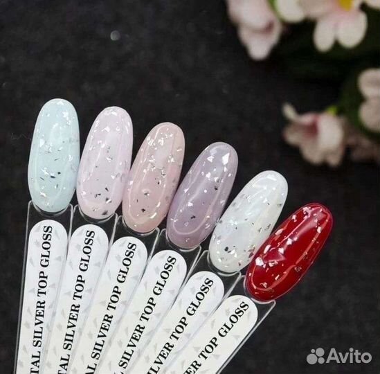 Топ для ногтей с поталью серебро и золото