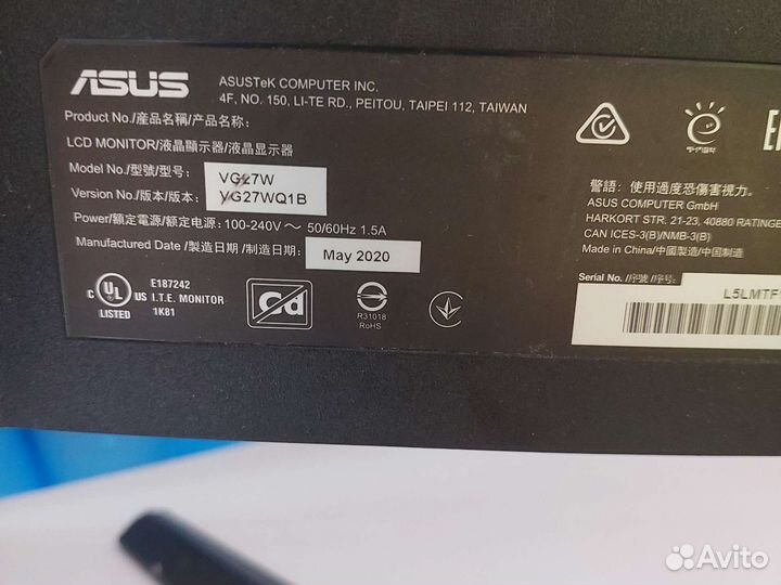 Монитор asus TUF Gaming VG27WQ1B