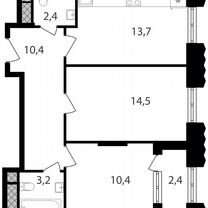 2-к. апартаменты, 57 м², 4/30 эт.