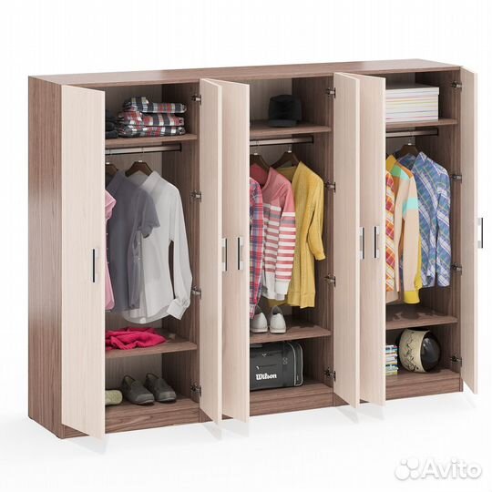 Шкафы для одежды 2-х дверные Мебельный Двор ск-9 цвет ясень шимо светлый/тёмный, 210х45х160 см