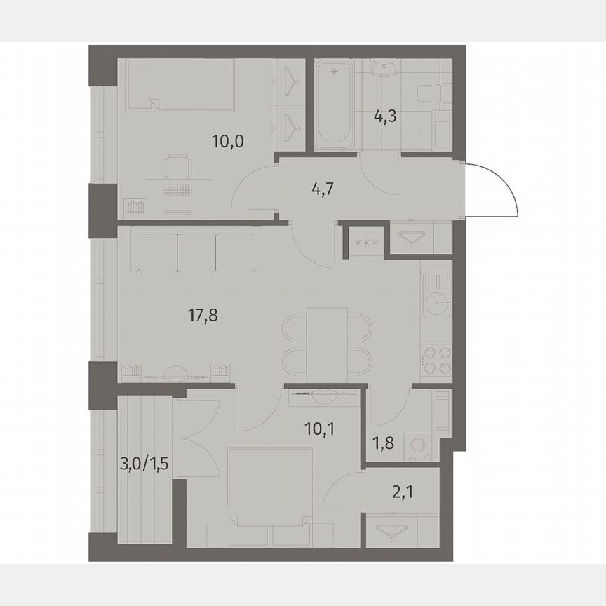 2-к. квартира, 52,2 м², 9/11 эт.