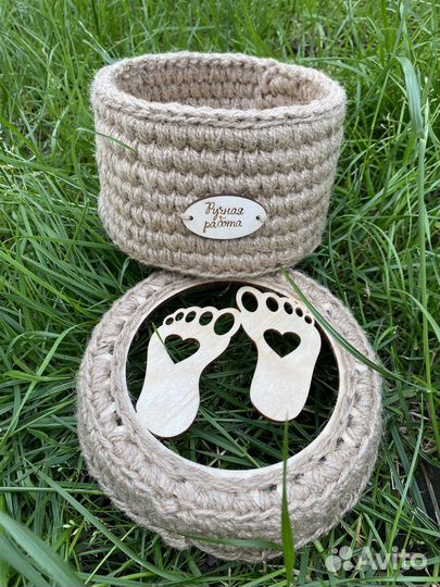 Джутовая корзина для хранения, подарок на крестины