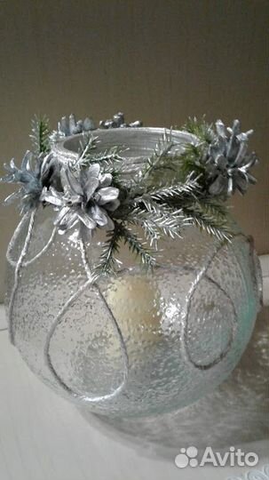 Подсвечники новогодние (стекло) ручная работа