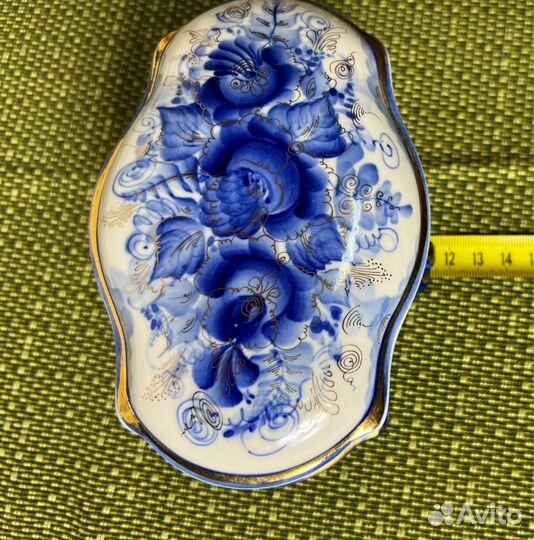 Шкатулка. Гжель. Авторская. Позолота. Клеймо