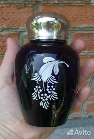 Чайница тёмно-синего стекла с цветами и другие