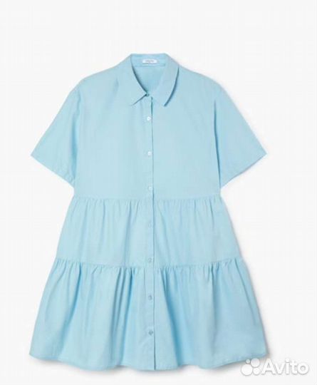 Голубое ярусное платье-рубашка