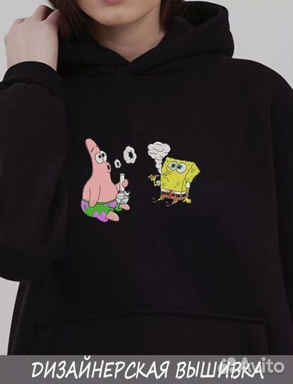 Худи с вышивкой Спанч Боб унисекс