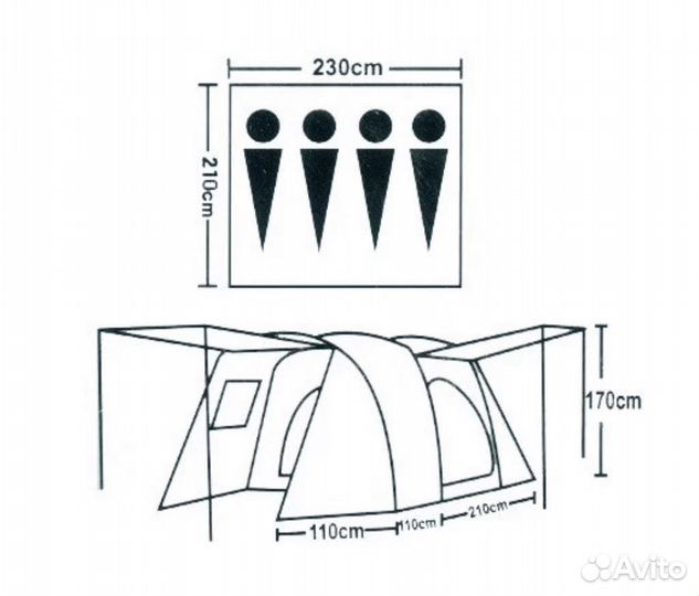 Палатка туристическая 4-х местная ly 1904