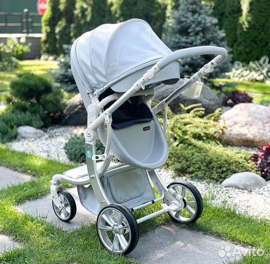 Коляска 3 в 1 эко кожа/серый