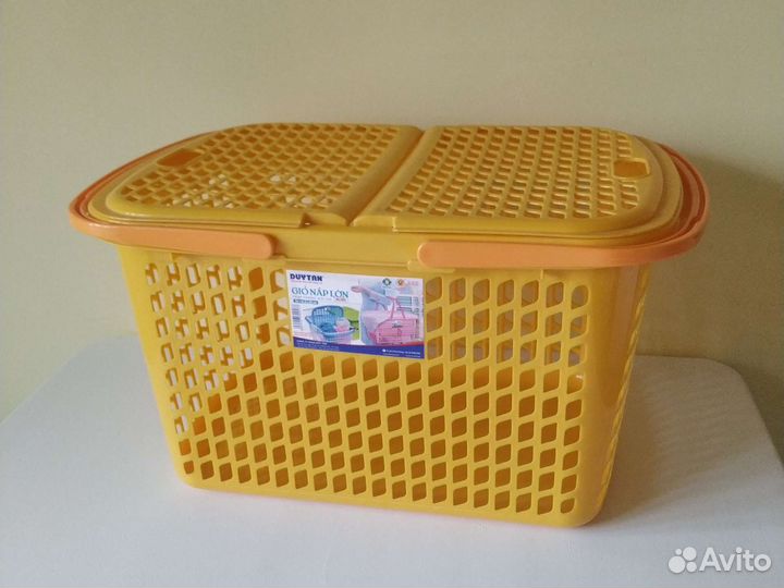 Корзина пластиковая для фруктов/пикника жёлтая