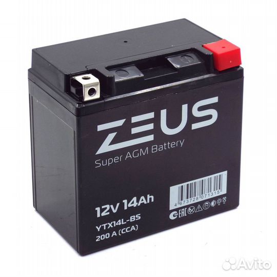 Аккумулятор zeus super AGM 14 Ач п.п. (YTX14-BS)