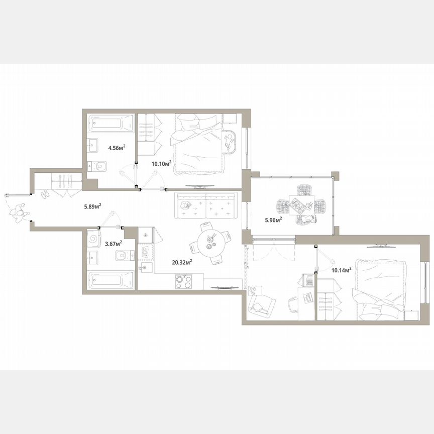 2-к. квартира, 57,7 м², 3/12 эт.