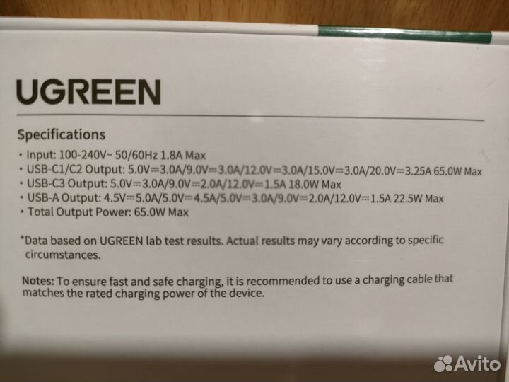 Зарядное ugreen 65W