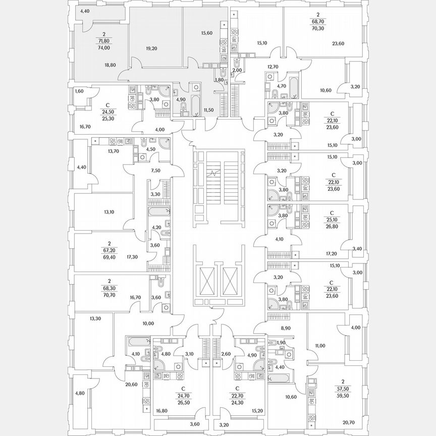 2-к. квартира, 74,6 м², 5/13 эт.