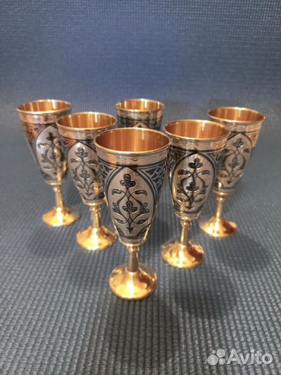 Серебряные бокалы, рюмки Кубачи СССР позолота