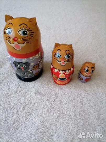 Детская игрушка деревянная,Матрешка кошка