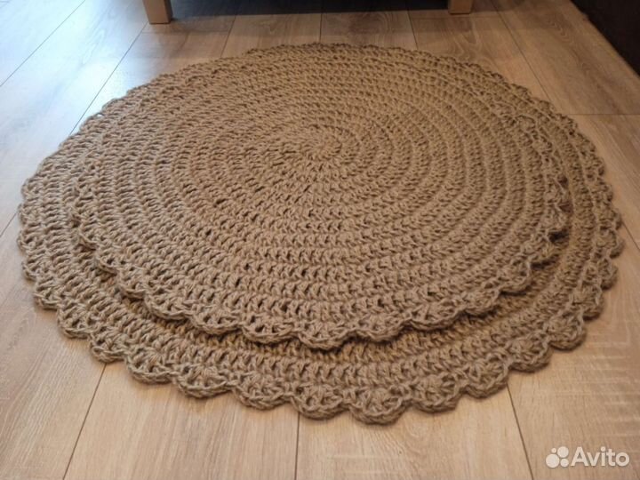 Коврик круглый,прям.вязаный джут d 60,70, 80 см