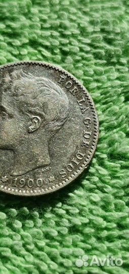 1 песета 1900 год SM - V, Испания королевство
