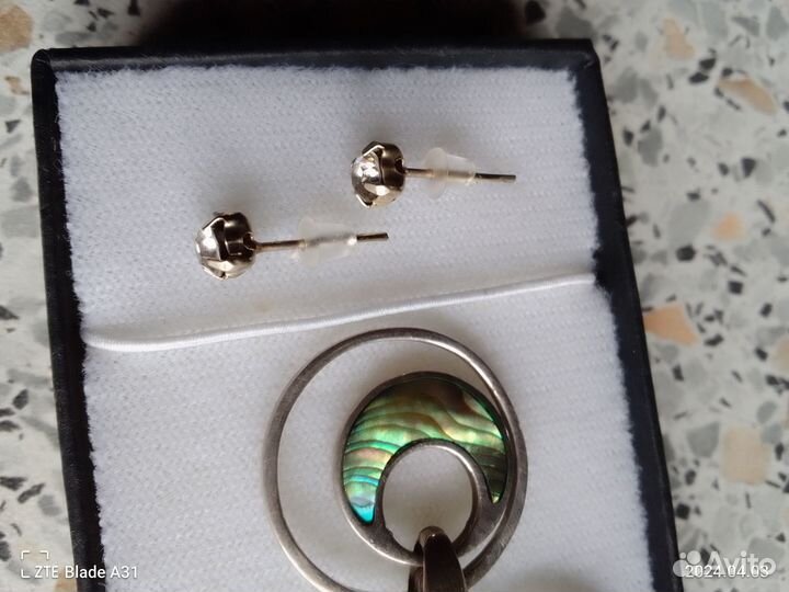 Серьги + кулон. Натур.перламутр.Серебро 925