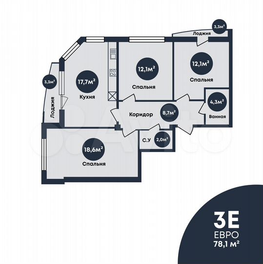 3-к. квартира, 77,8 м², 4/7 эт.