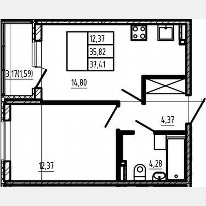 1-к. квартира, 35,8 м², 4/4 эт.