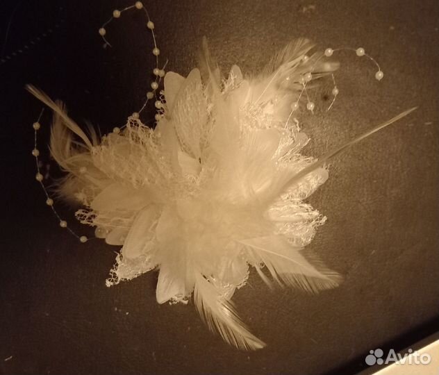 Брошь цветок из ткани белый Италия