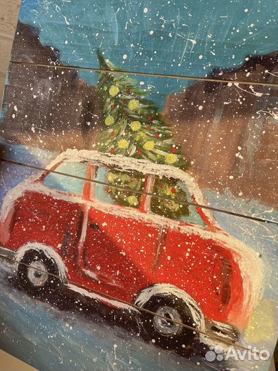 Картина на дереве Новогодняя