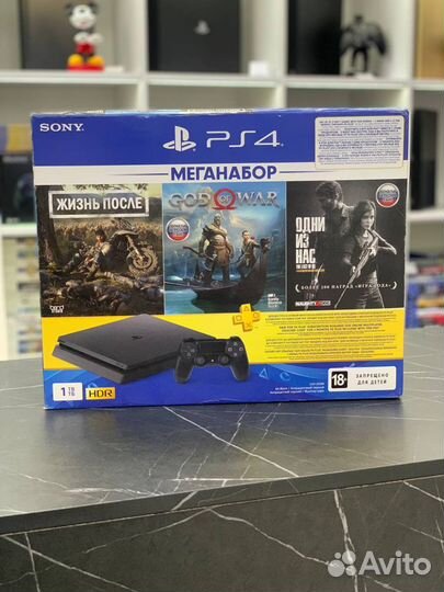 PS4 Slim 1tb + 2 оригинальных геймпада + 3 диска