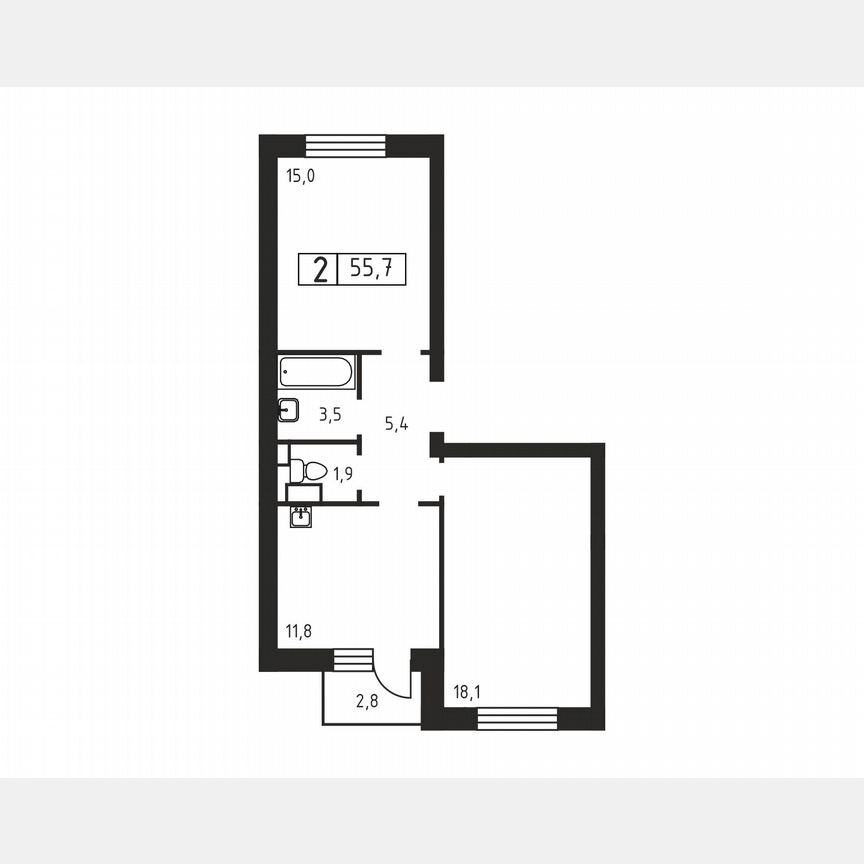 2-к. квартира, 55,7 м², 2/3 эт.