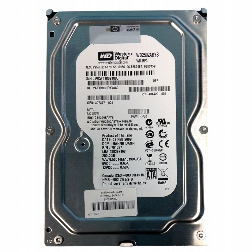 [508028-001] Жесткий Диск Hp 250gb Sata2 3,5" Hdd 508028-001