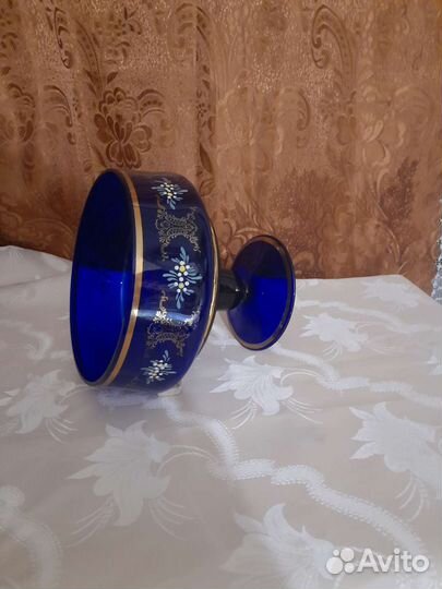 Ваза для фруктов, конфетница богемия, кобальт 1970