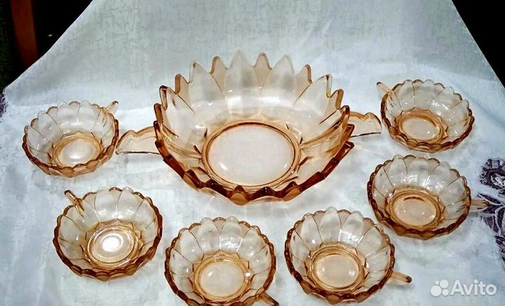Стекло цветное десертный набор винтаж германия