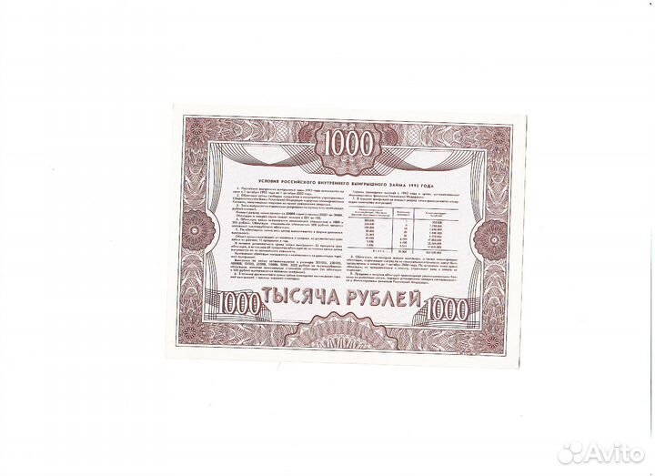 Облигации 1992 года Российский выигрышный заём