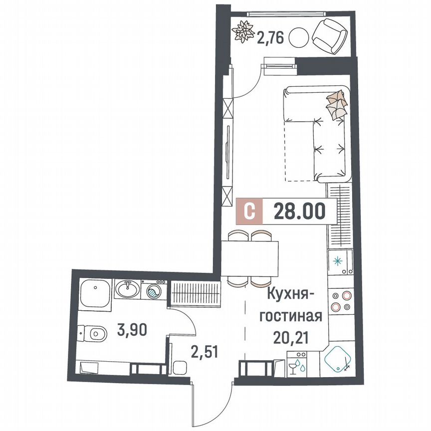 Квартира-студия, 28 м², 10/18 эт.